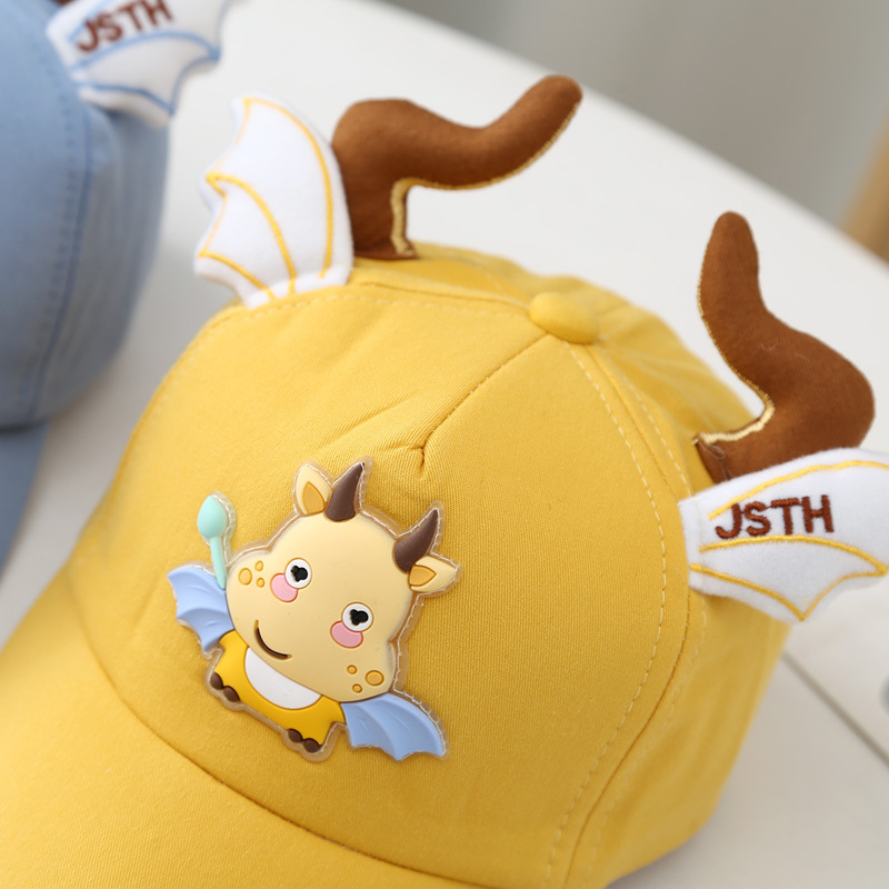 儿童帽子卡通小牛贴布棒球帽瑞悠2022春季新款可爱超萌纯色鸭舌帽
