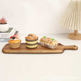 现货木质披萨托盘带把手长方形蛋糕盘下午茶杯垫糕点托盘