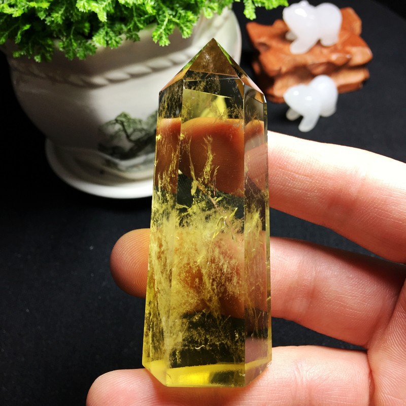 天然黄晶柱摆件黄水晶柱手把件能量水晶原石柱把玩灵澈疗愈石供佛