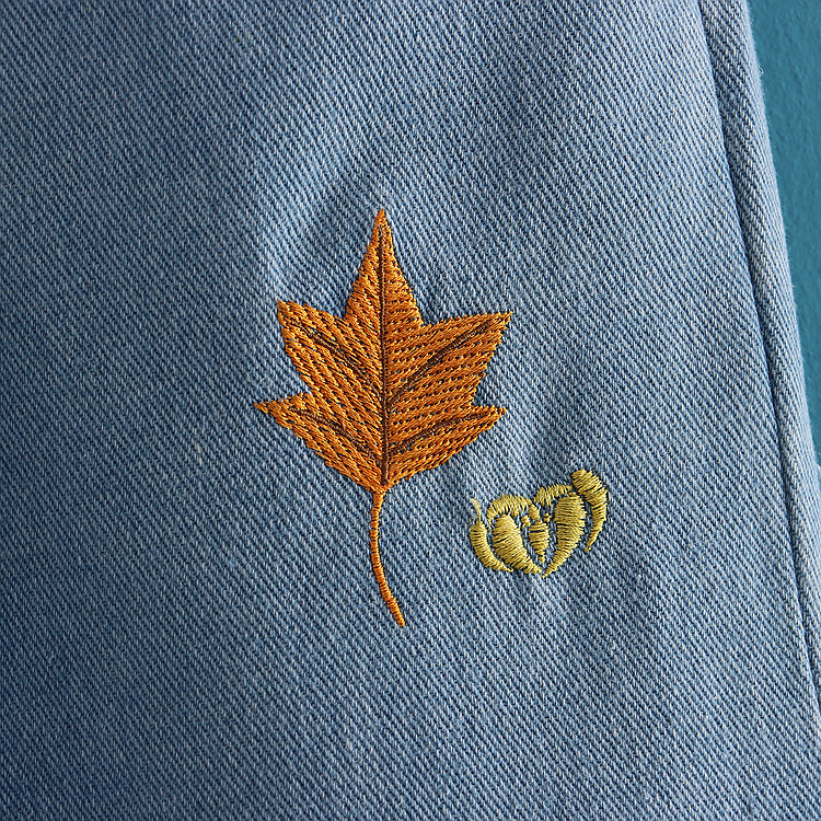 21森女日系可爱枫叶刺绣牛仔夏季学生少女大童宽松显瘦直筒七分裤