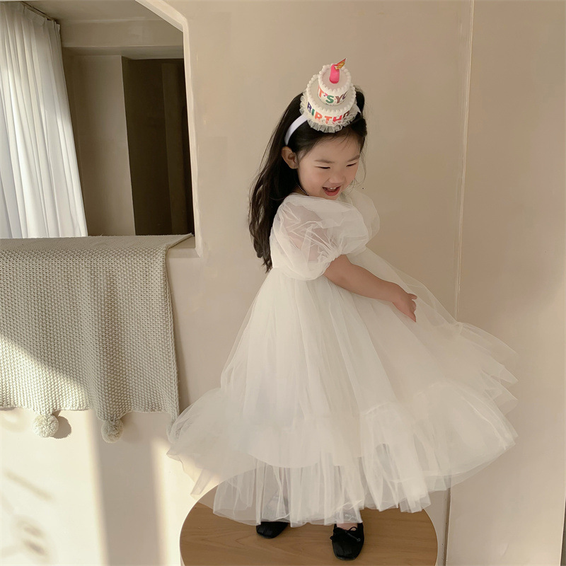 Sweet Tea Mom Children Princess Dress Korean Girls Lace Dress White Fairy Skirt Birthday Catwalk Dress