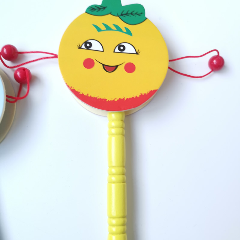 17cm厂家木制卡通拨浪鼓儿童手摇鼓拨浪鼓婴儿早教传统玩具幼儿园