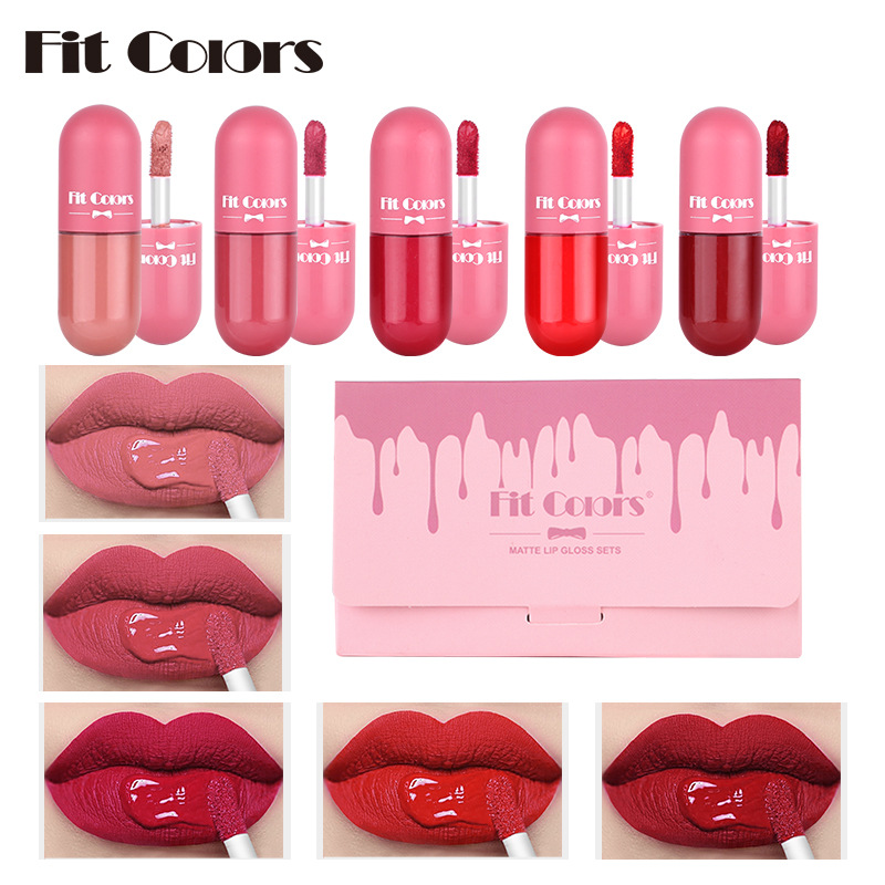 Fit Colors Mini Capsule Lip Gloss 5-Color Box Velvet Matte No Stain on Cup Color Liquid Lipstick Cross-Border