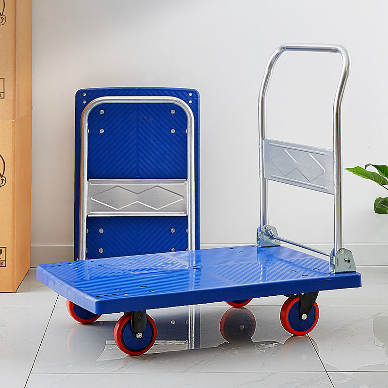 摆摊拉货平板车手推车家用静音折叠拖车四轮加厚手拉车搬运小推车