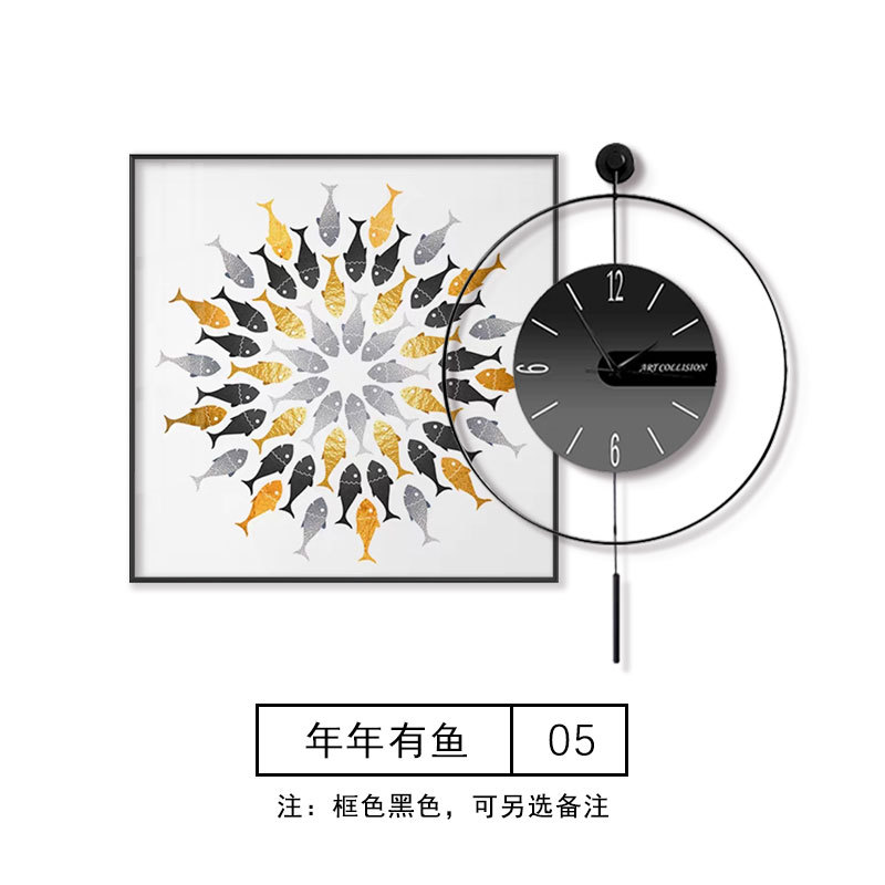 Modern Light Luxury Abstract Clock Decorative Painting Living Room Background Wall Mural Fashion Mute Clock Drawing Dining Room Wall Hanging Painting