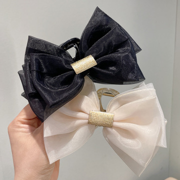 新款蝴蝶结抓夹大号网纱抓夹女气质款鲨鱼夹大牌风发饰夏天发夹