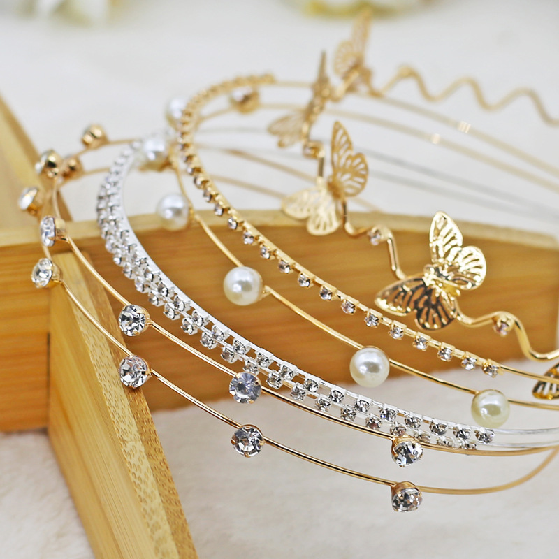Pearl Headband Women's Bridal Hair Accessories Hand-Woven French Hairpin Stall Korean Bow Crown Headband Wholesale