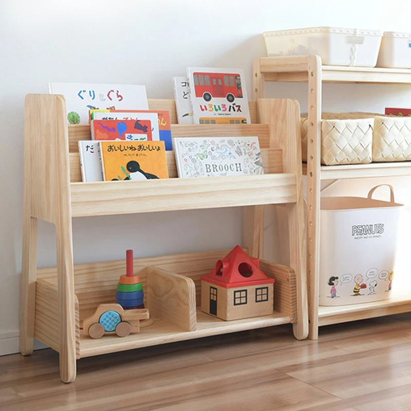 7t实木儿童绘本架梯形简约书架落地幼儿园儿童房阅读收纳-阿里巴巴