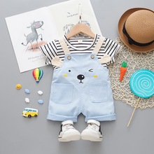 男童夏装2022新款韩版宝宝棉质衣服婴儿上衣背带裤子两件套装批发