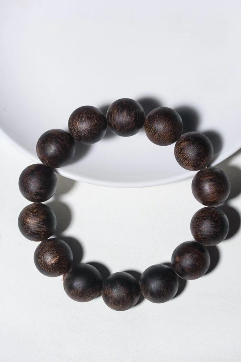 越南芽庄黑油软丝黑棋沉香手串佛珠男女款千年老料沉水级