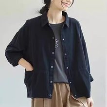 23新款韩版外套女宽松休闲设计款开衫外套时尚减龄亲肤棉外套衬衫