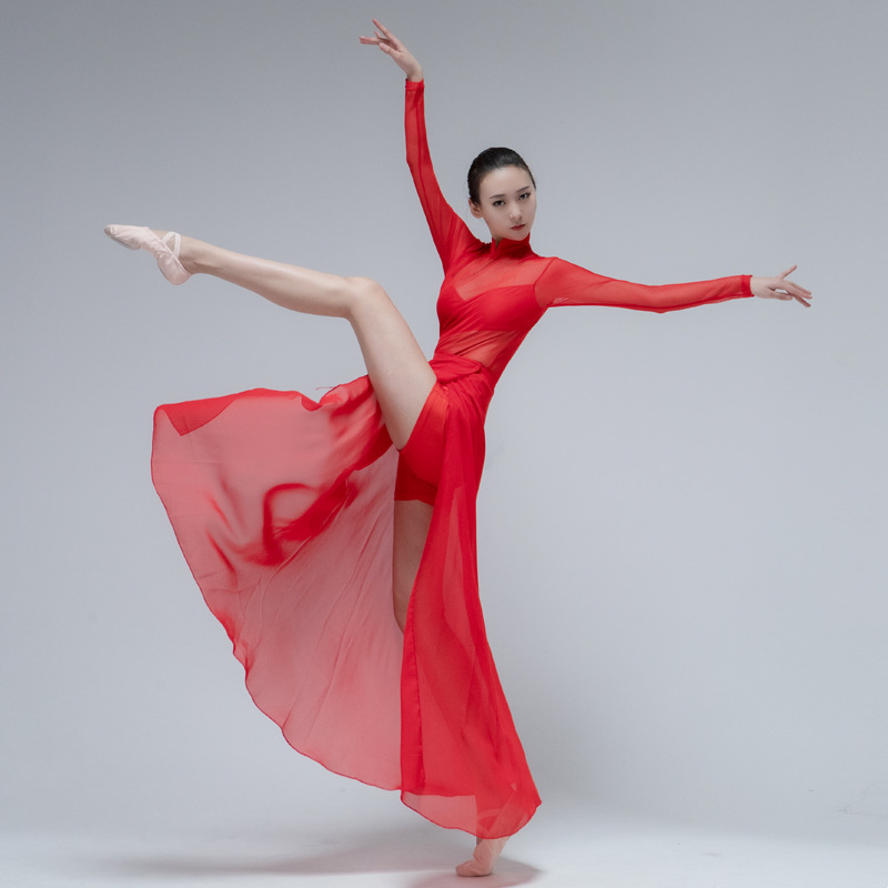 新款惑心舞蹈服装女性感时尚现代舞演出服飘逸大裙摆连衣裙