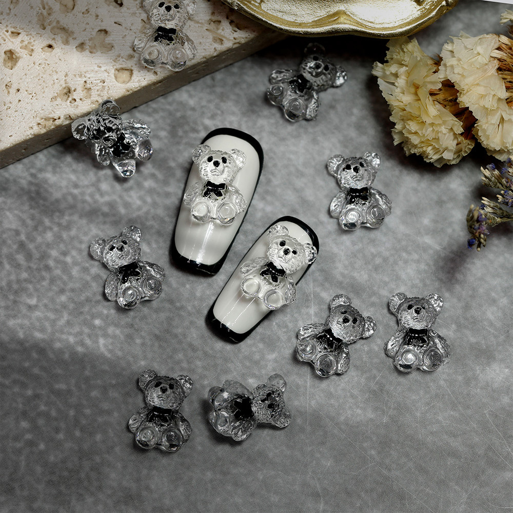网红新款冰透果冻熊美甲饰品超萌少女心卡通立体彩绘熊指甲饰品