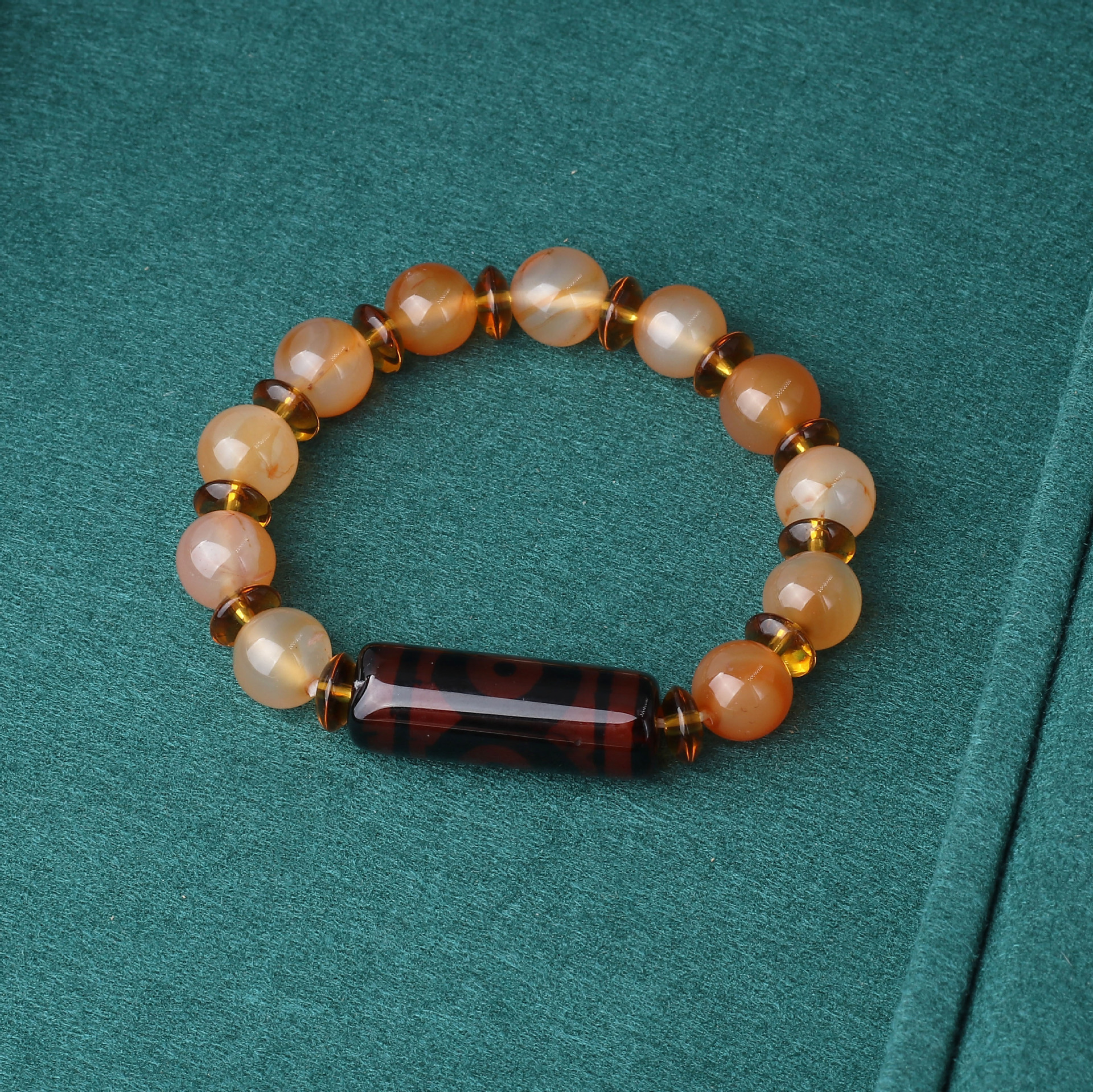 绿玛瑙天珠手串 老玛瑙复古民族风玉髓手链手饰批发南红串珠复古_义乌