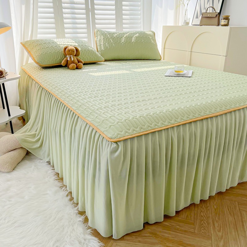 Bed Skirt Latex Three-Piece Set of Summer Sleeping Mat Foldable Printing Cool Silk Fabric Cooling Mattress Ice Silk Gift Mat Group Purchase Wholesale