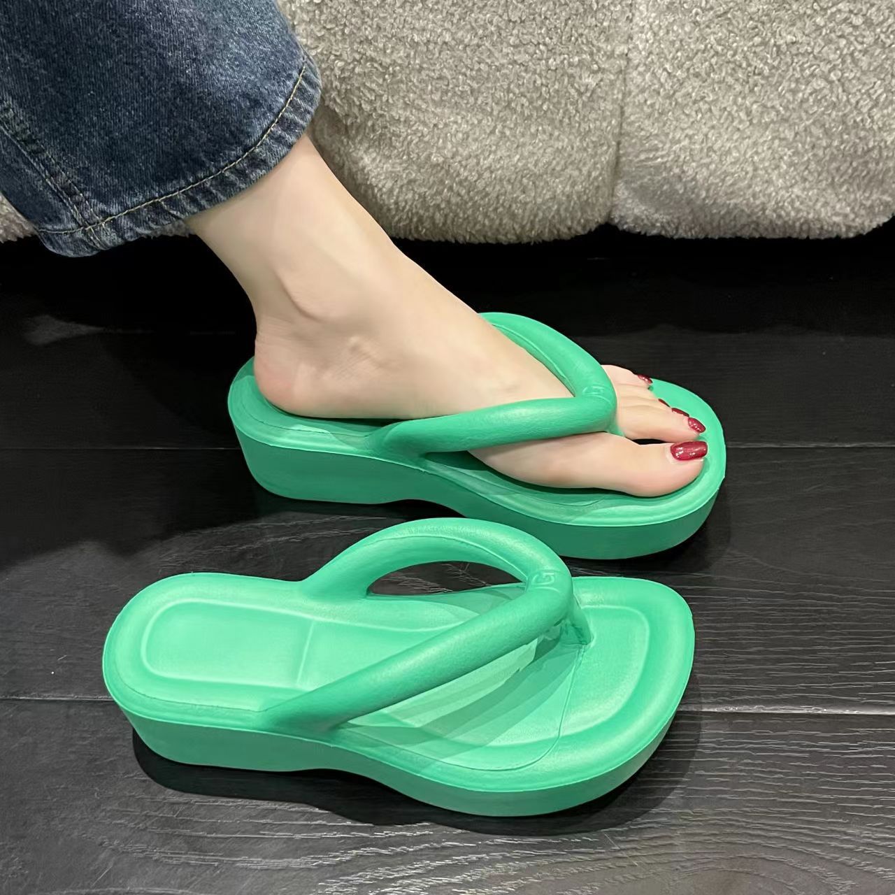 Slippers Eva Deodorant Household Thick-Soled Flip Flops with Drooping Feeling Cross-Border Hot Simple All-Match High Heel Factory Wholesale