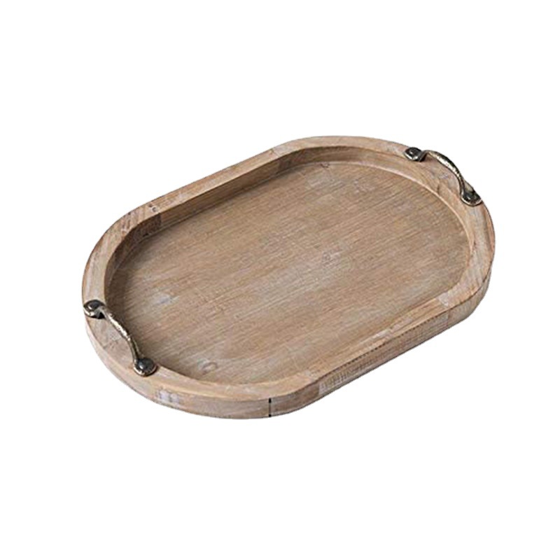 American Country Solid Wood Storage Tray Tea Milk Breakfast Dinner Plate Restaurant and Cafe Serving Wooden Tray