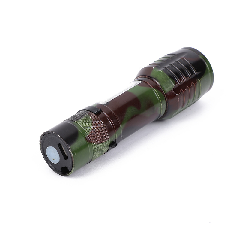 Outdoor Household Camouflage Strong Light Telescopic Zoom Flashlight USB Rechargeable Small Flashlight Flashlight