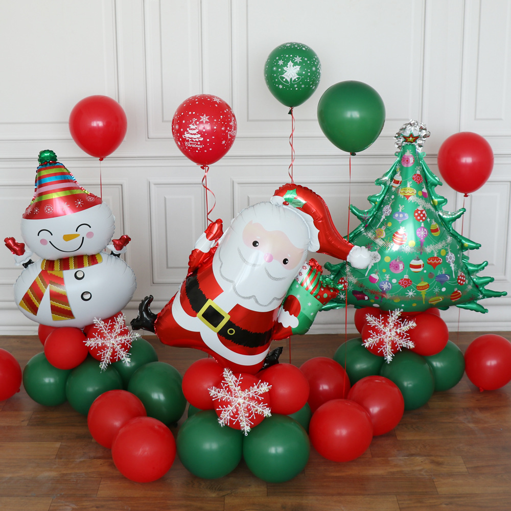新款圣诞节装饰气球铝膜小立柱酒吧圣诞雪人老人装饰节日用品道具