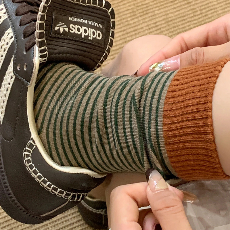 Striped Socks Women's Autumn and Winter New Tube Socks Dongdaemun Retro Pile Style Stockings Maillard Birkenstock Cotton Socks