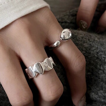 素创 韩国韩版925纯银ins不规则开口石头戒指流行个性女戒-阿里巴巴