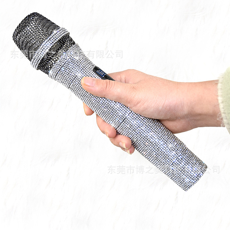 新款镶钻演出无线话筒 直播麦克风贴钻蓝牙音响一体k歌宝水钻加工