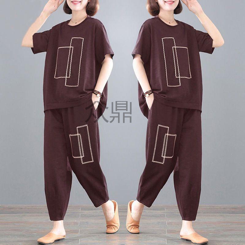 zd200斤大码女装夏装新款胖mm套装中老年人妈妈装减龄宽松两件套