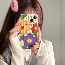 ins小众红黄花朵适用iPhone14ProMax苹果13手机壳12软壳