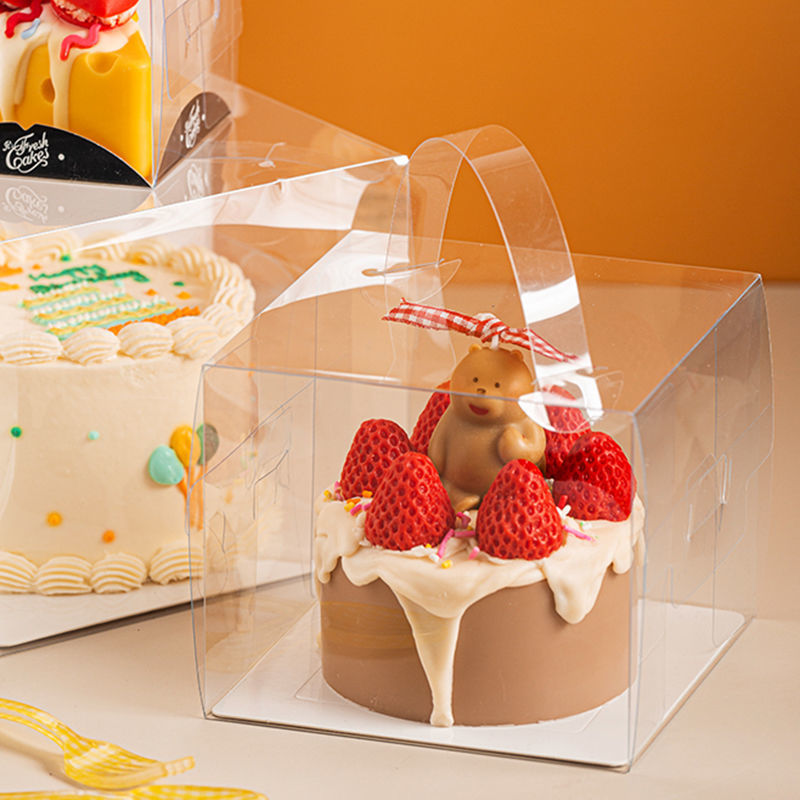透明包装盒四五寸手提蛋糕盒小4/5寸小蛋糕独立加高包装盒子批发