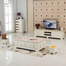 欧式简约客厅茶桌茶台茶几电视柜组合天然大理石小户型小白色家具
