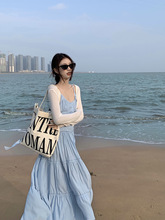 海边度假风吊带连衣裙女装夏季新款法式温柔风仙女裙长裙白色裙子