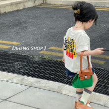 ins新款韩国版韩系帆布儿童女童撞色手提拎斜跨挎凹造型包包批发