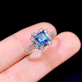 朵维跨境wish新款戒指女镶嵌方形蓝宝石时尚指环流行饰品厂家直供