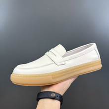夏季薄款透气防臭软底男板鞋真皮一脚蹬套脚乐福鞋时尚百搭小白鞋