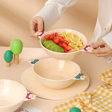 奶油防烫双耳碗家用水果沙拉搅拌盆儿童饭碗釉下彩大容量陶瓷面碗