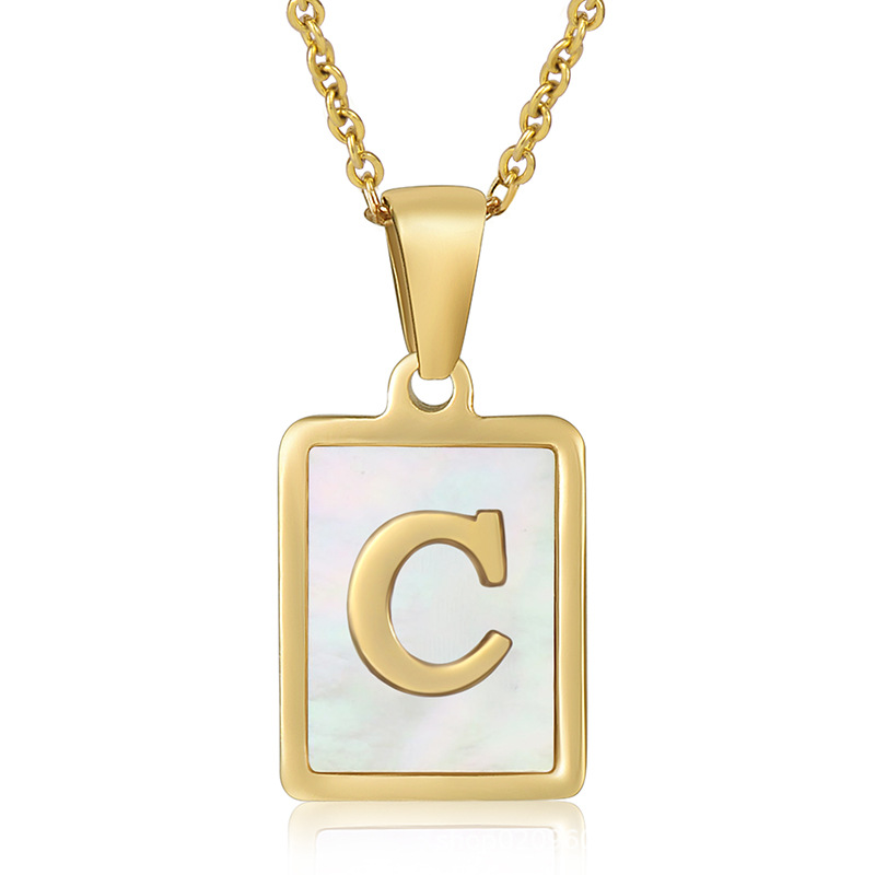 Cross-Border European and American Simple Stainless Steel Three-Dimensional Shell Letter Necklace Female Titanium Steel 26 Letters Pendant Ornaments Wholesale