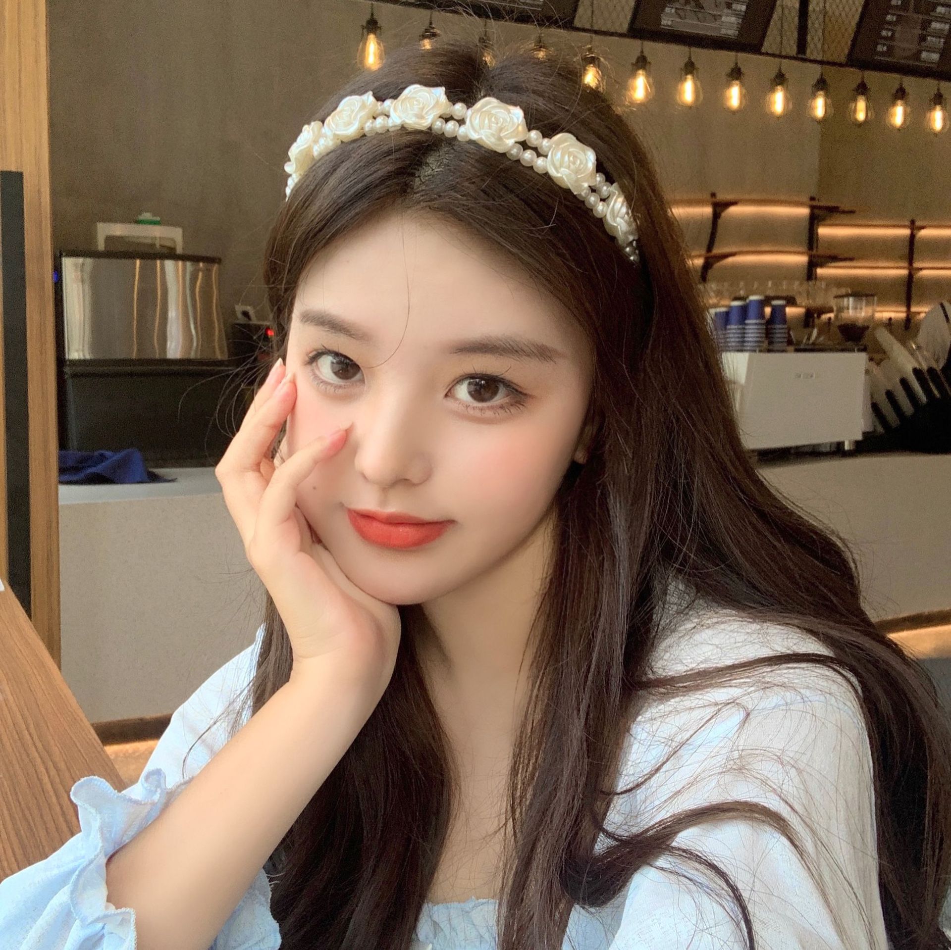 初恋女友 复古玫瑰珍珠发箍小众韩国双层外出头箍法式甜美网红发