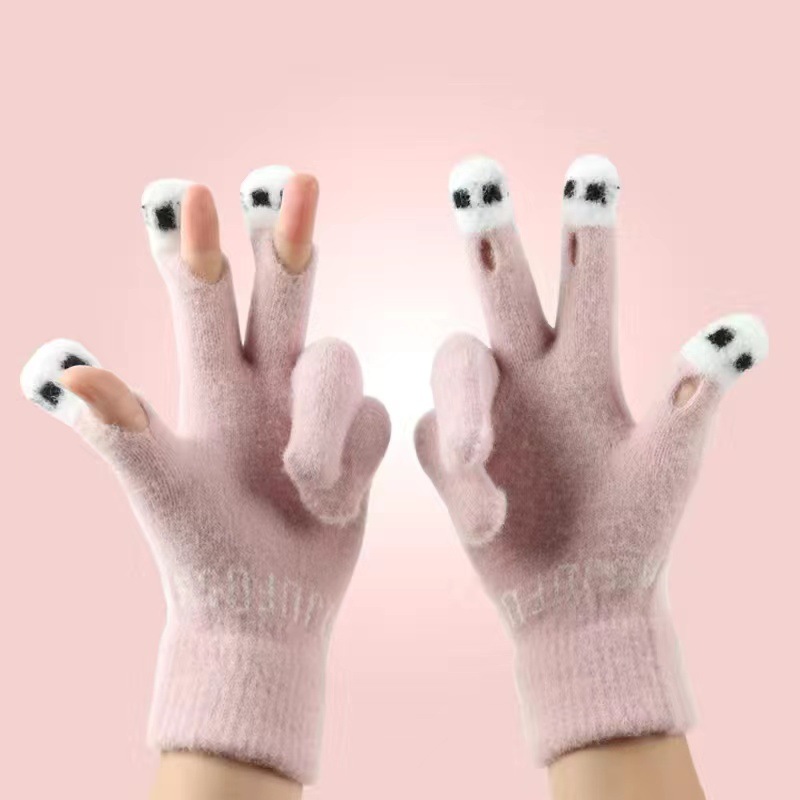 Half Finger Flip Gloves Winter Wool Knitting Gloves Touch Screen Thickened Warm-Keeping and Cold-Proof Student Riding Female Winter Open Finger
