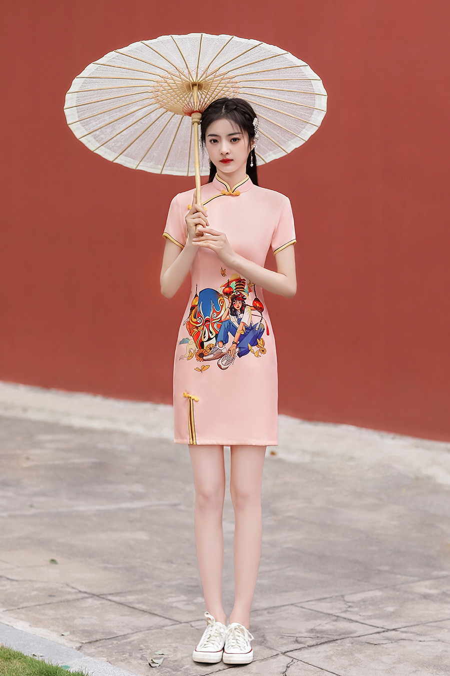 旗袍女国潮春日常改良2022新款中国风年轻显瘦黑色旗袍少女连衣裙