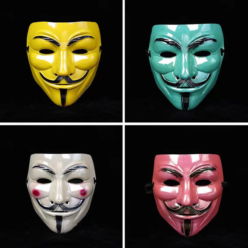 万圣节仿古V字脸面具仇杀队恐怖白色黑色金色电镀彩色鬼脸v字面具