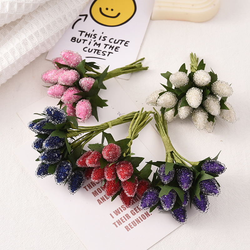 Simulation Micro Glass Bead Strawberry Bunch Small Berry Frost Drop Fruit Flower Branch Mori Style Bridal Wreath Hair Accessories Handmade DIY
