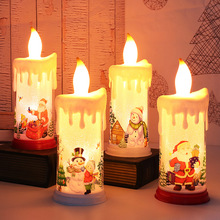 跨境新款圣诞装饰蜡烛灯LED仿真火焰蜡烛圣诞老人雪人装饰小夜灯
