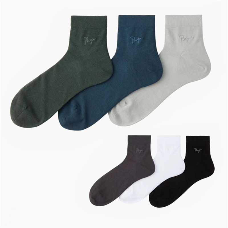 朴语男袜夏季超薄款男士中筒袜高端丝麻透气无骨纯色商务袜子8304