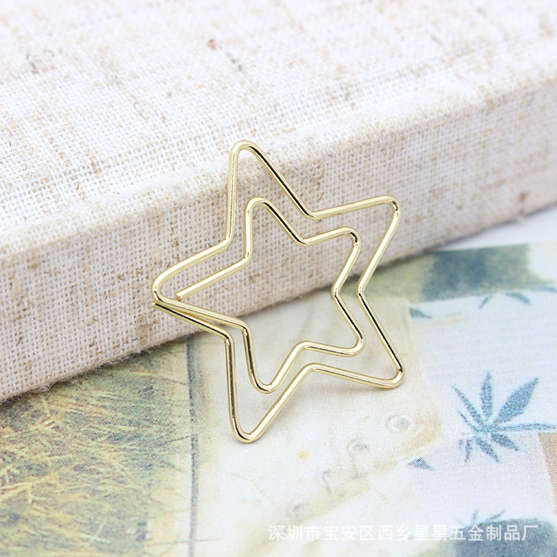 趣味办公文具用品现货批发创意异形回纹针电镀金色五角星回形针