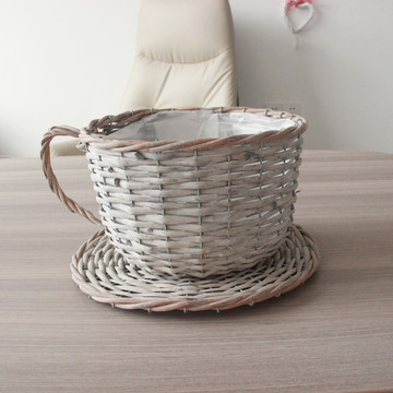 筠锦创意柳编花盆客厅阳台花园装饰草编杂物收纳花篮装饰圆形花器