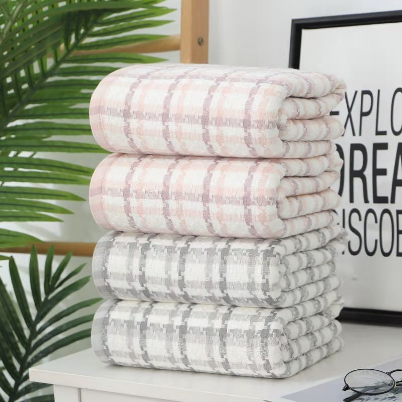 毛巾浴巾礼品套装格子日系家居布艺长绒棉套巾柔软吸水纯棉浴巾