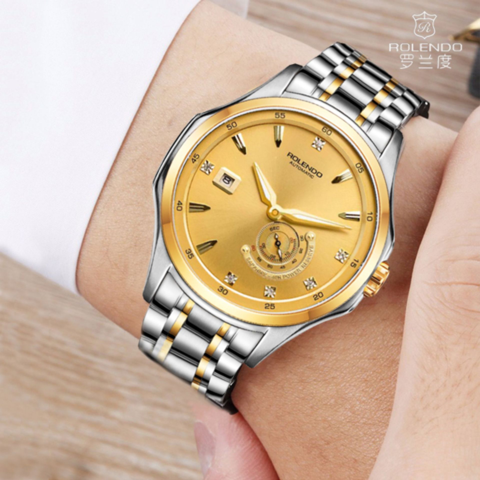 罗兰度 全自动机械男表精钢防水夜光日历男士腕表