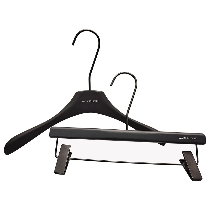 Clothing Store Hanger Wholesale Women's Clothing Special Black Hanger Non-Slip Beech Solid Wood Hanger Household Black Pant Rack Clothes Hanger