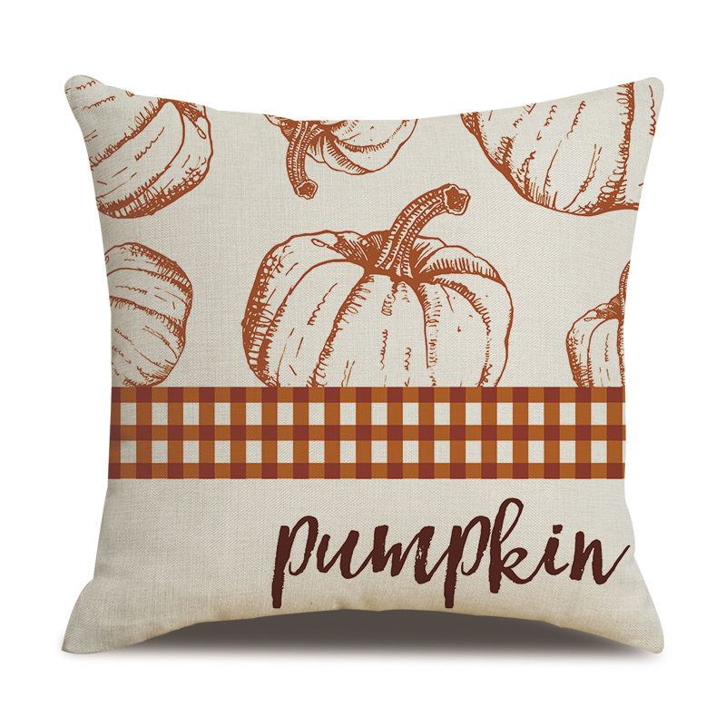 [Clothes] Thanksgiving Linen Pillow Cover Autumn Pumpkin Print Cross-Border Supply Pillow Cushion Cover