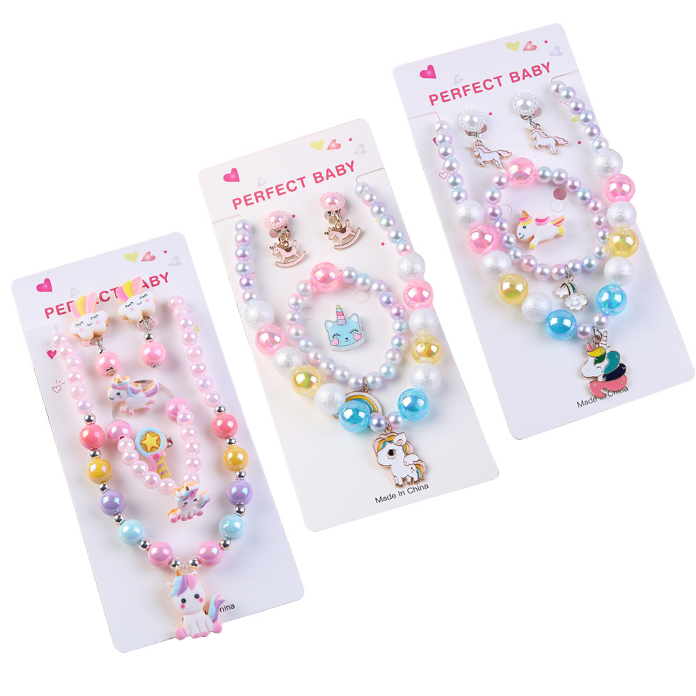 amazon new children string beads necklace set diy children‘s ornaments unicorn cute gift wholesale